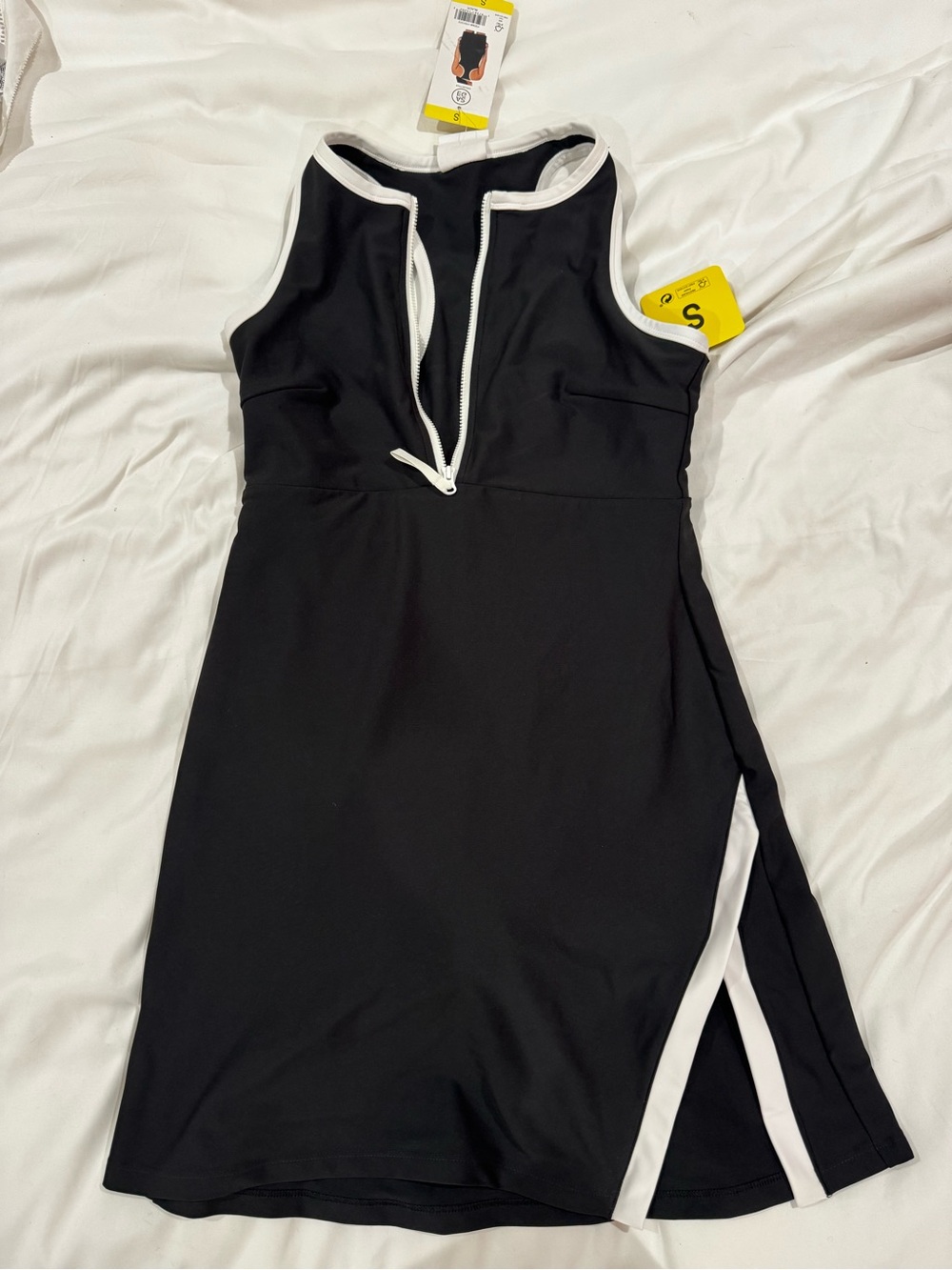 S Black Mini Dress with White Trim